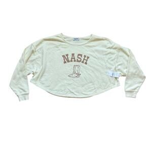 NWT $54 The Nash Collection Boxy Boatneck Sweatshirt S‎ Cream Western Cowgirl